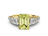 Yellow gold Fancy Yellow Emerald Cut Brilliant Diamond Pavé Band with Six-Prong Setting