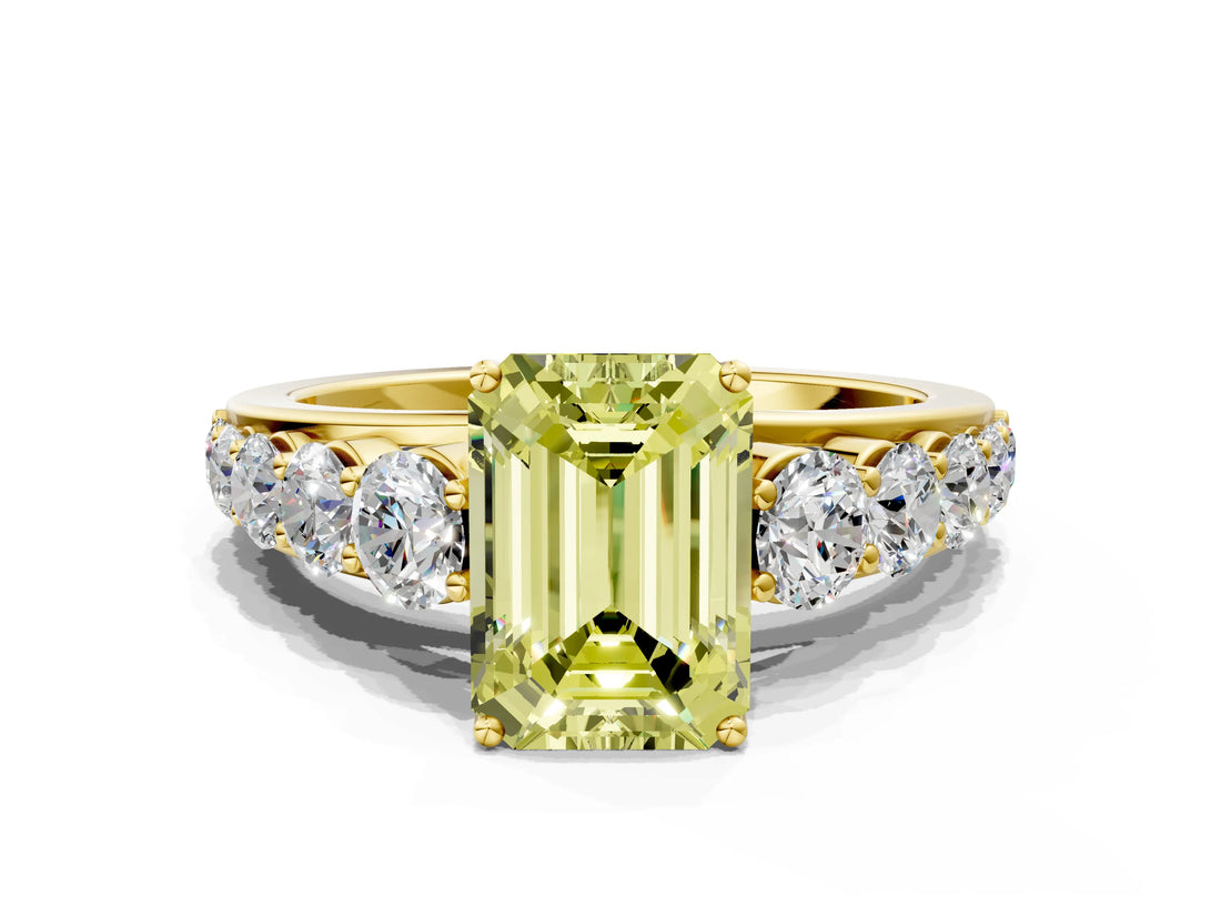 Yellow gold Fancy Yellow Emerald Cut Brilliant Diamond Pavé Band with Six-Prong Setting_12