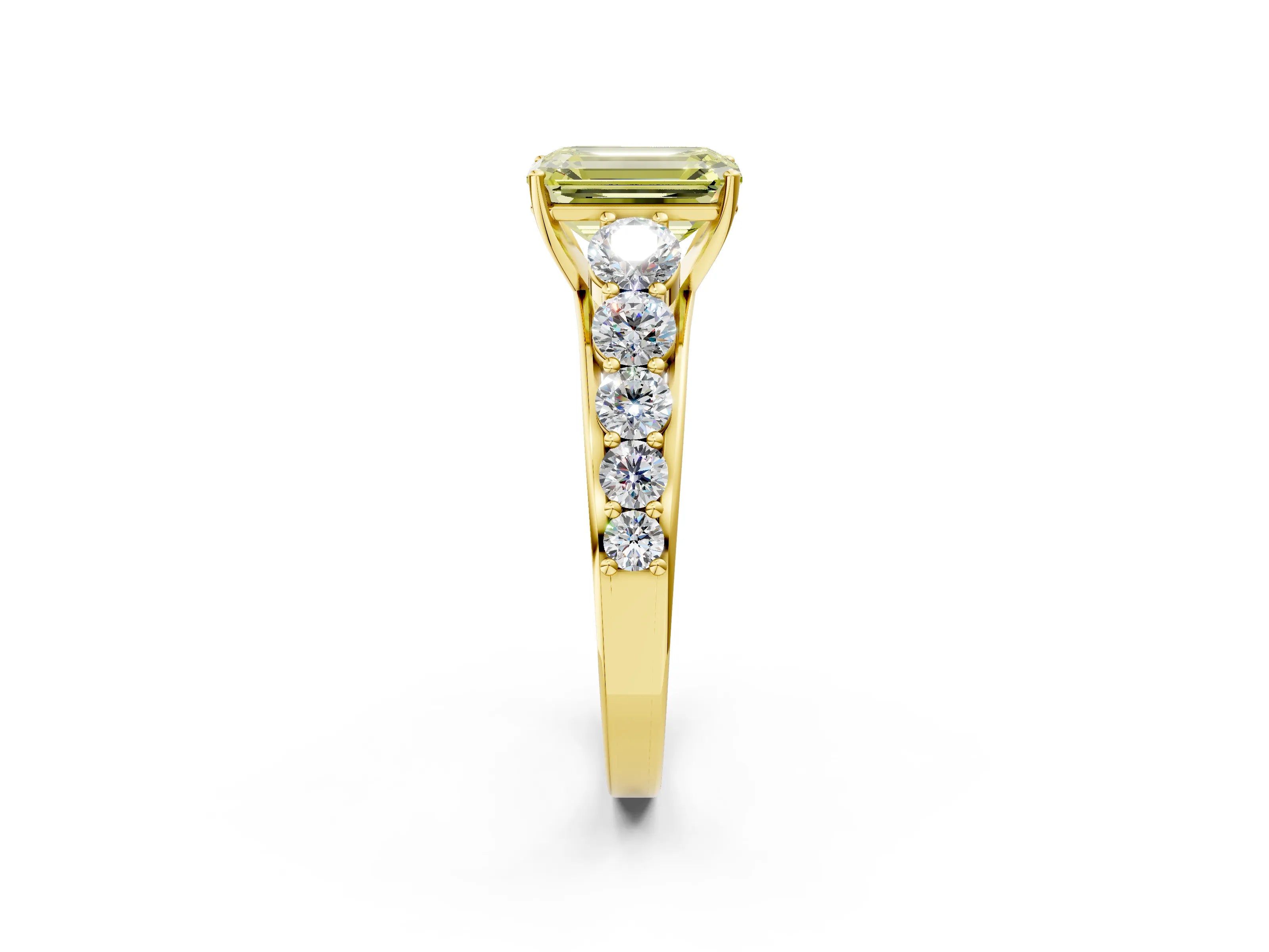 Yellow gold Fancy Yellow Emerald Cut Brilliant Diamond Pavé Band with Six-Prong Setting_2