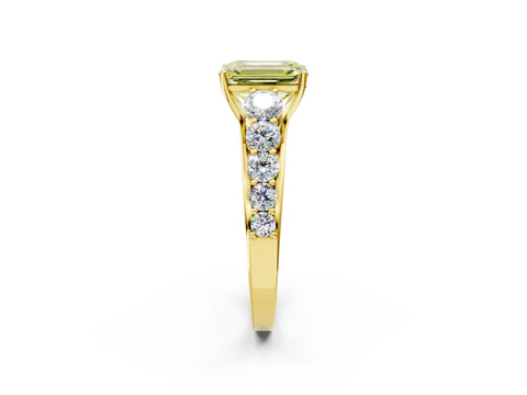 Yellow gold Fancy Yellow Emerald Cut Brilliant Diamond Pavé Band with Six-Prong Setting_2