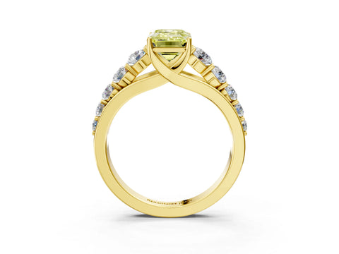 Yellow gold Fancy Yellow Emerald Cut Brilliant Diamond Pavé Band with Six-Prong Setting_3