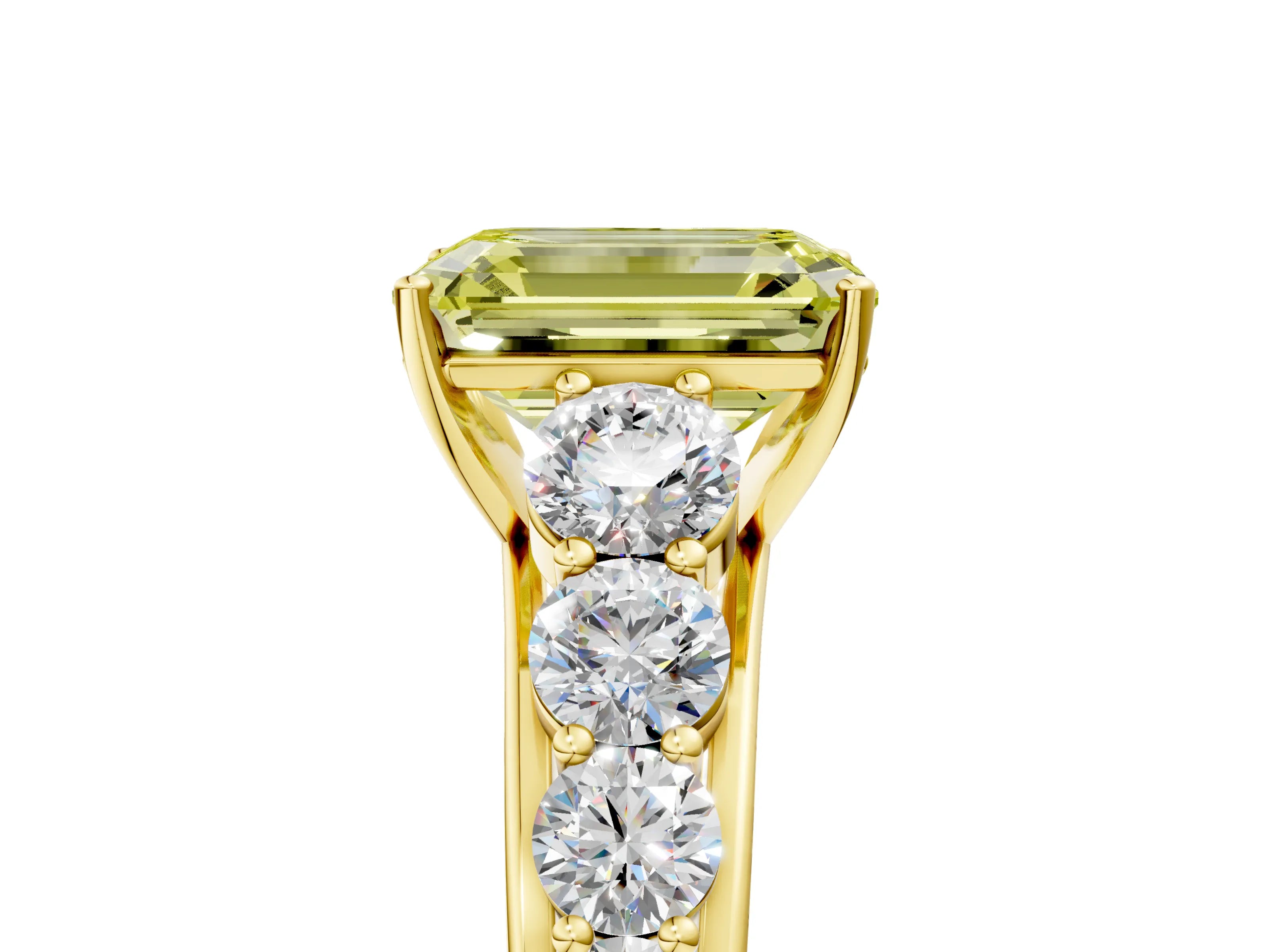 Yellow gold Fancy Yellow Emerald Cut Brilliant Diamond Pavé Band with Six-Prong Setting_5