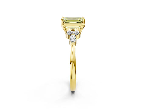 Yellow gold Fancy Yellow Emerald Cut Brilliant Diamond Solitaire Ring with Pear Side Stones and Four-Prong Setting_5
