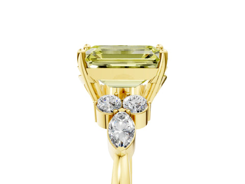 Yellow gold Fancy Yellow Emerald Cut Brilliant Diamond Solitaire Ring with Pear Side Stones and Four-Prong Setting_8