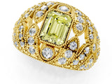 Yellow gold Fancy Yellow Emerald Cut Brilliant Halo Pave Diamond Milgrain Ring_1