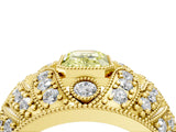 Yellow gold Fancy Yellow Emerald Cut Brilliant Halo Pave Diamond Milgrain Ring_4