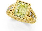 Yellow gold Fancy Yellow Emerald Cut Brilliant Milgrain Filigree Diamond Ring with Square Prong Setting_1