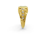 Yellow gold Fancy Yellow Emerald Cut Brilliant Milgrain Filigree Diamond Ring with Square Prong Setting_2