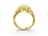 Yellow gold Fancy Yellow Emerald Cut Brilliant Milgrain Filigree Diamond Ring with Square Prong Setting_3