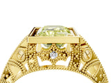 Yellow gold Fancy Yellow Emerald Cut Brilliant Milgrain Filigree Diamond Ring with Square Prong Setting_4