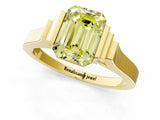 Yellow gold Fancy Yellow Emerald Cut Brilliant Solitaire Diamond Ring with Channel Set Band and Bar Prong Setting_1
