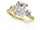 Yellow gold Fancy Yellow Emerald Cut Brilliant Three-Stone Diamond Ring with Pavé Band and Four-Prong Setting_4