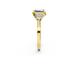 Yellow gold Fancy Yellow Emerald Cut Brilliant Three-Stone Diamond Ring with Pavé Band and Four-Prong Setting_5