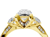Yellow gold Fancy Yellow Emerald Cut Brilliant Three-Stone Diamond Ring with Pavé Band and Four-Prong Setting_7
