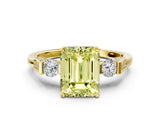 Yellow gold Fancy Yellow Emerald Cut Brilliant Three-Stone Pave Band with Four-Prong Setting