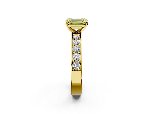 Yellow gold Fancy Yellow Emerald  Cut Channel Set Diamond Engagement Ring with Four-Prong Setting