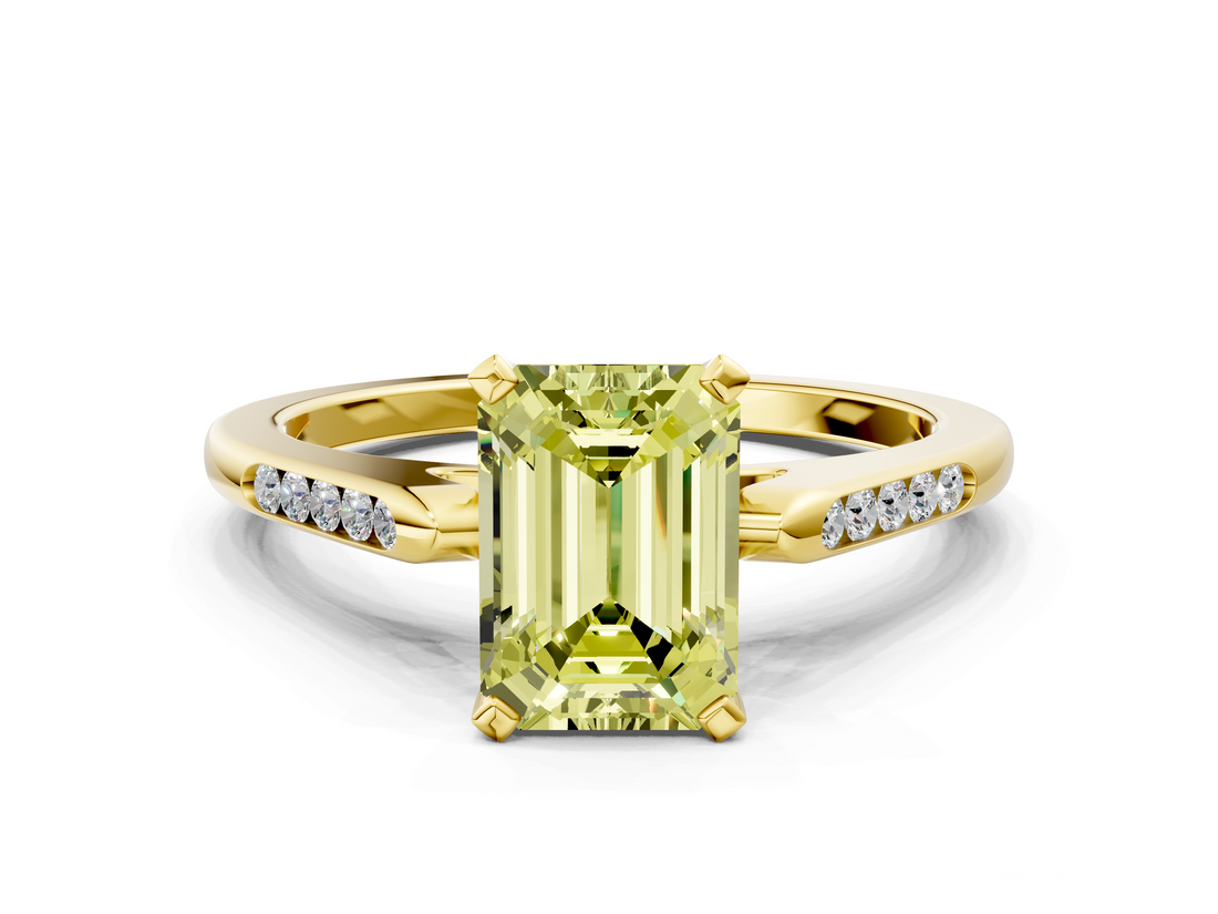 Yellow gold Fancy Yellow Emerald  Cut Channel Set Solitaire Engagement Ring with Four-Prong Setting_155
