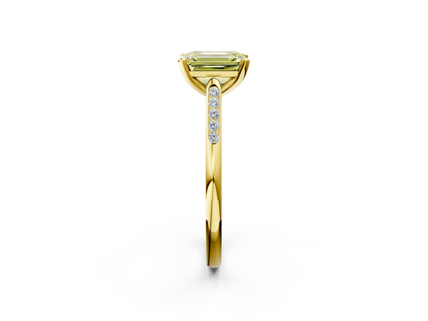 Yellow gold Fancy Yellow Emerald  Cut Channel Set Solitaire Engagement Ring with Four-Prong Setting