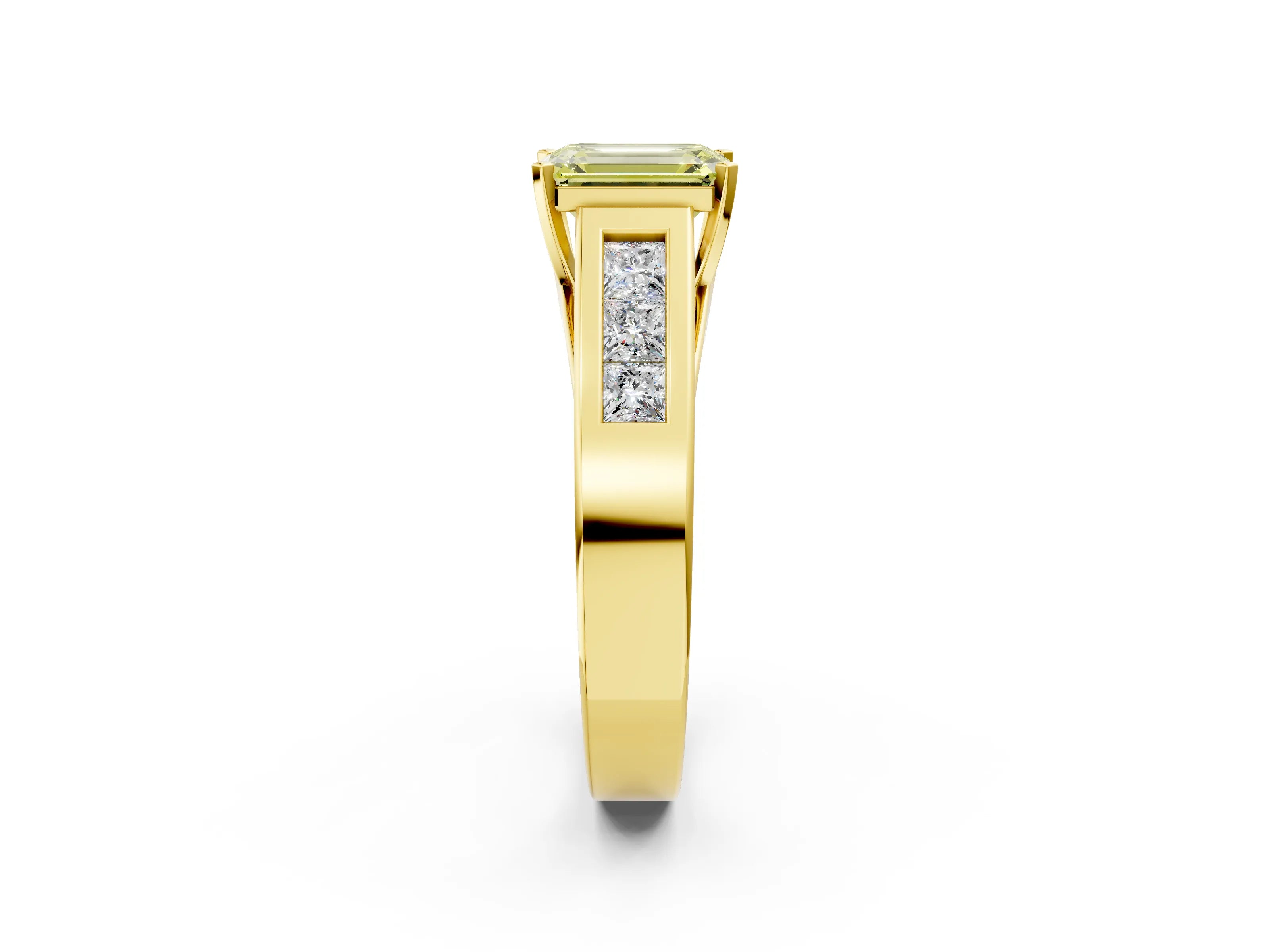 Yellow gold Fancy Yellow Emerald Cut Cut Channel Set Solitaire Ring with Four-Prong Setting_2