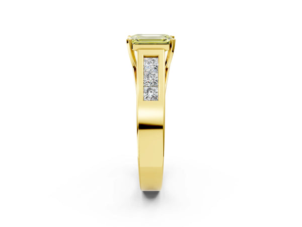 Yellow Gold Emerald Cut Engagement Ring Setting for Fancy Yellow Center with Channel-Set Shoulders