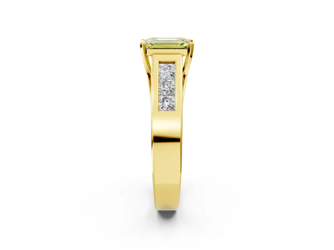 Yellow gold Fancy Yellow Emerald Cut Cut Channel Set Solitaire Ring with Four-Prong Setting_2