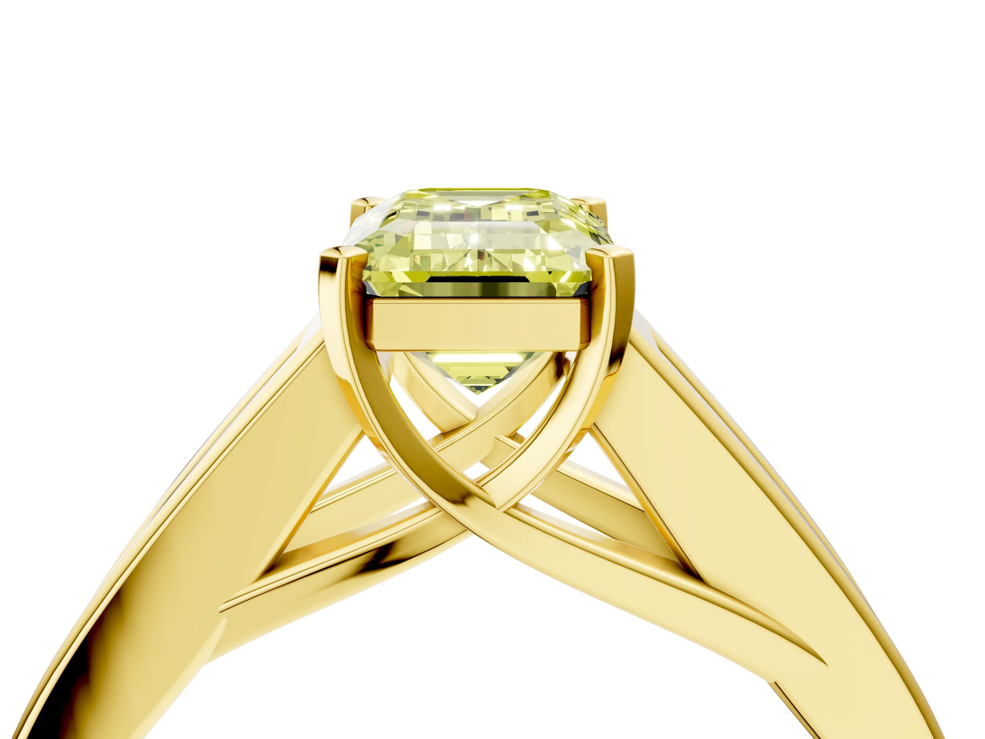 Yellow gold Fancy Yellow Emerald Cut Cut Channel Set Solitaire Ring with Four-Prong Setting_4