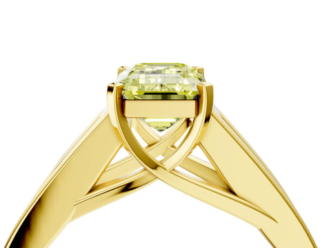 Yellow gold Fancy Yellow Emerald Cut Cut Channel Set Solitaire Ring with Four-Prong Setting_4