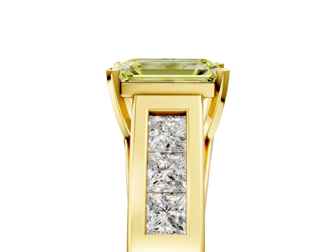 Yellow gold Fancy Yellow Emerald Cut Cut Channel Set Solitaire Ring with Four-Prong Setting_5
