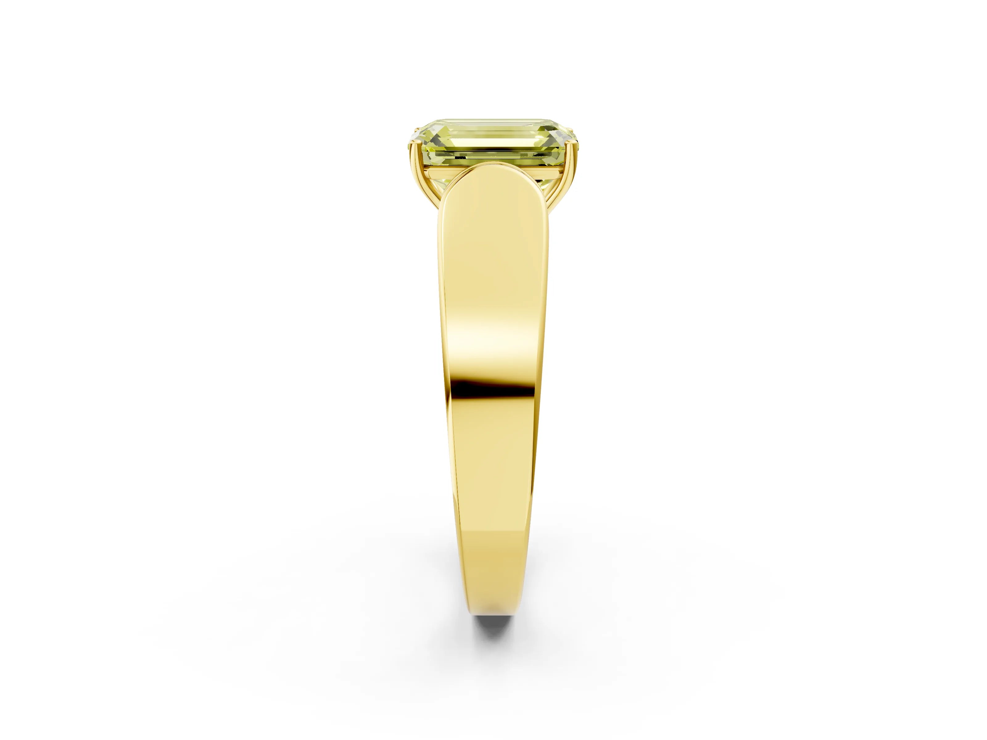 Yellow gold Fancy Yellow Emerald Cut Cut Diamond Channel Set Solitaire Ring with Four-Prong Setting_2