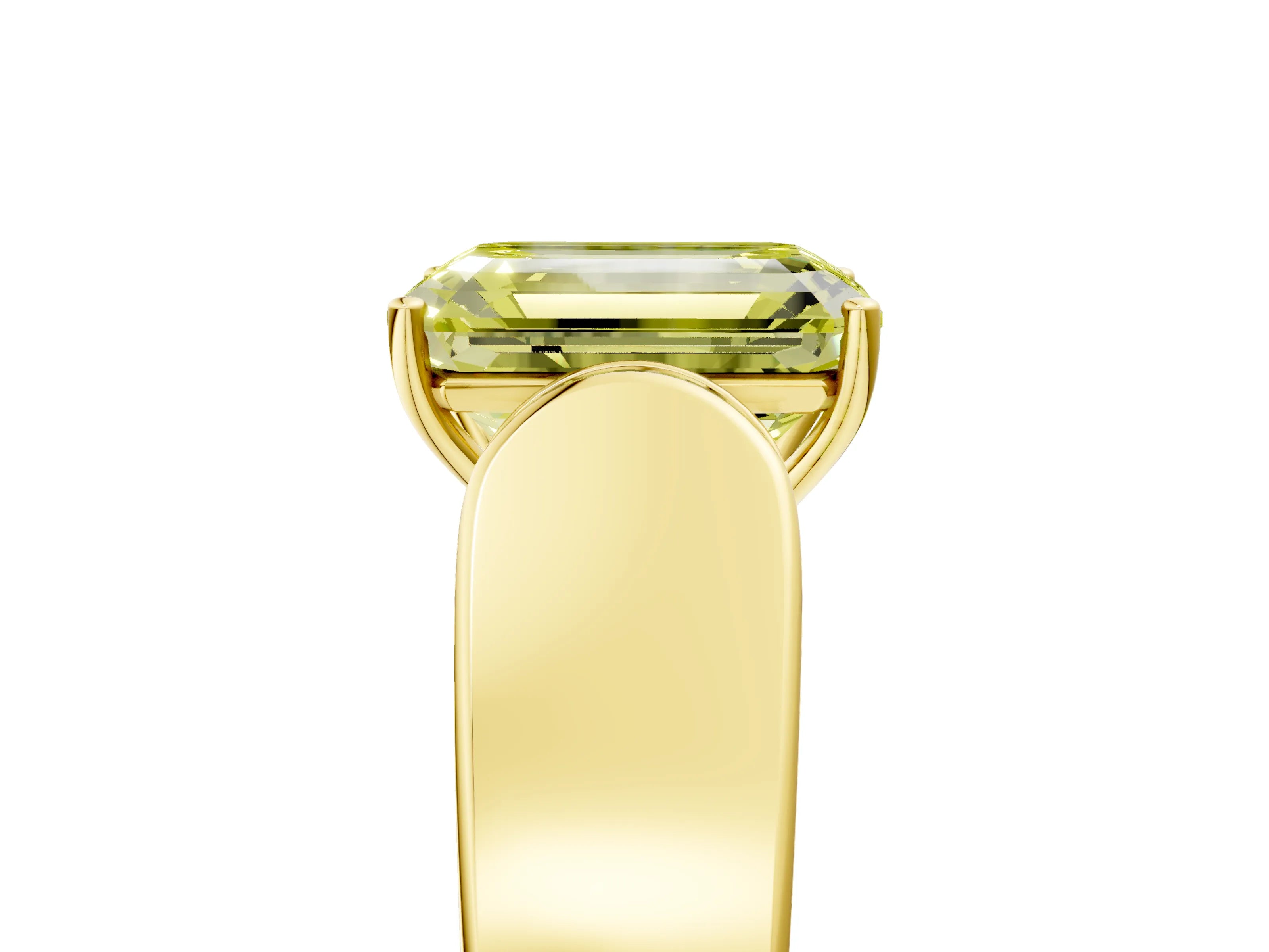 Yellow gold Fancy Yellow Emerald Cut Cut Diamond Channel Set Solitaire Ring with Four-Prong Setting_5