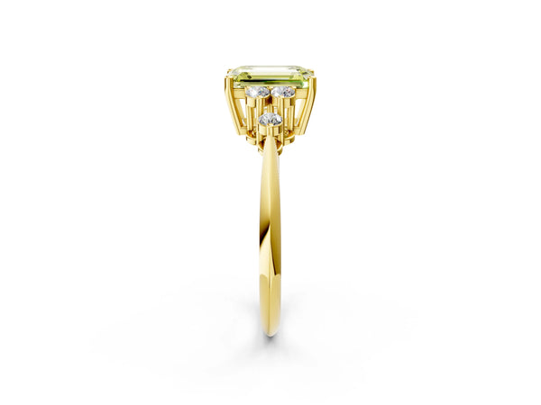 Yellow Gold Emerald Cut Cluster Accent Engagement Ring Setting for Fancy Yellow Center