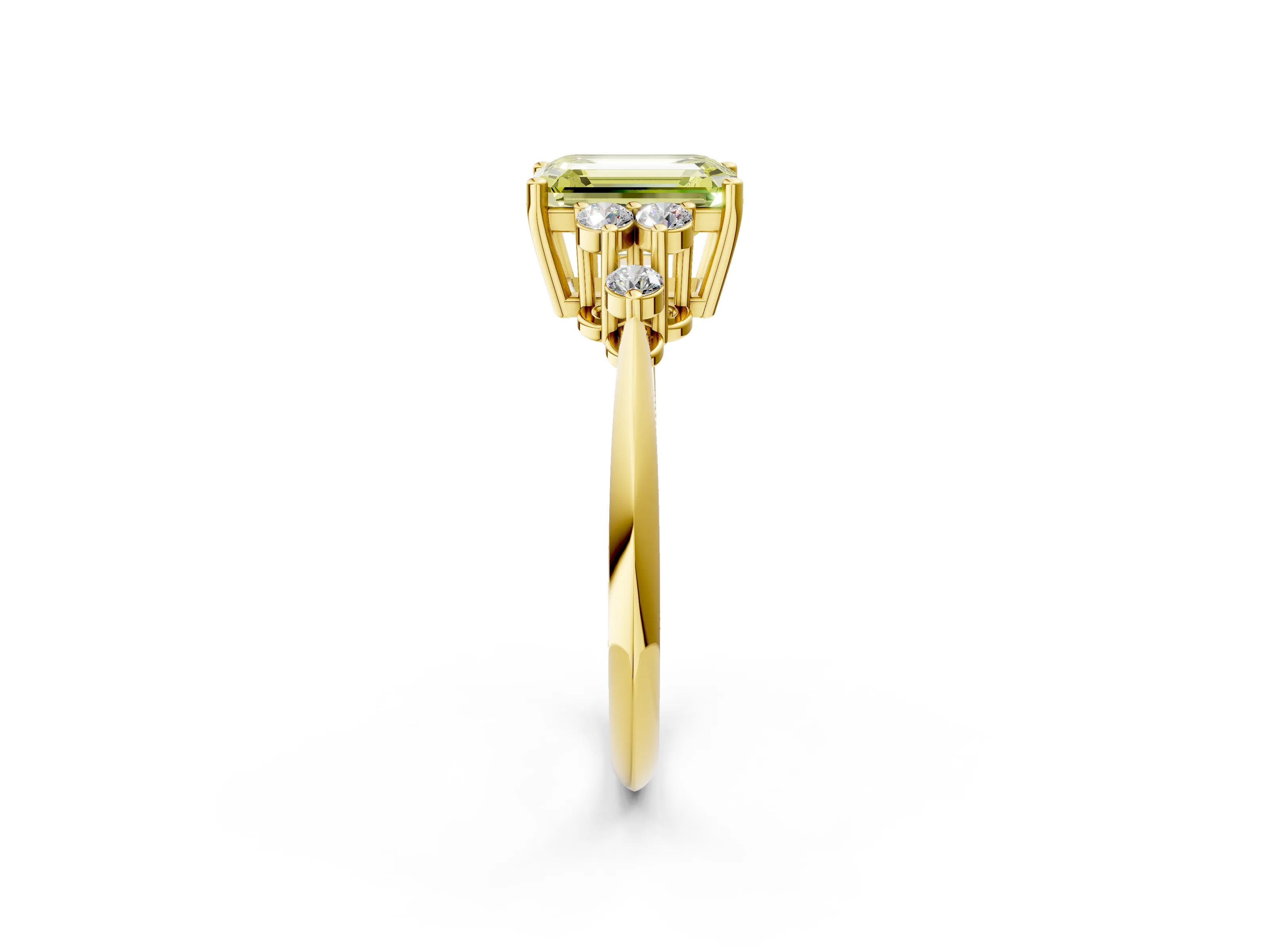 Yellow gold Fancy Yellow Emerald Cut Cut Diamond Cluster Ring with Solitaire Band and Four-Prong Setting_2