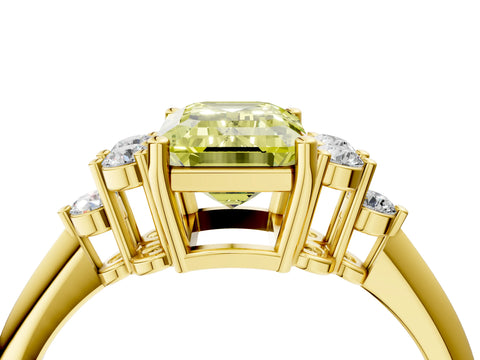 Yellow gold Fancy Yellow Emerald Cut Cut Diamond Cluster Ring with Solitaire Band and Four-Prong Setting_4