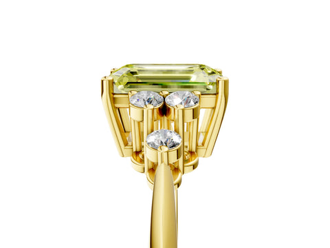 Yellow gold Fancy Yellow Emerald Cut Cut Diamond Cluster Ring with Solitaire Band and Four-Prong Setting_5