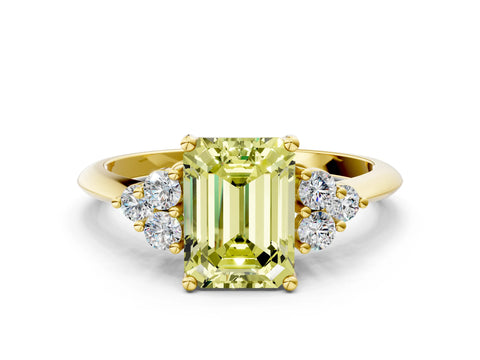 Yellow gold Fancy Yellow Emerald Cut Cut Diamond Cluster Ring with Solitaire Band and Four-Prong Setting
