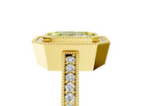 Yellow gold Fancy Yellow Emerald Cut-Cut Diamond Halo Engagement Ring with Pave Band and Prong Setting_5