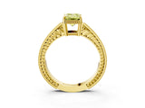Yellow gold Fancy Yellow Emerald Cut Cut Diamond Milgrain Pave Band Four-Prong Setting Ring_6