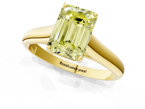 Yellow gold Fancy Yellow Emerald Cut Cut Diamond Solitaire Engagement Ring with Tapered Plain Band and Four-Prong Setting_1