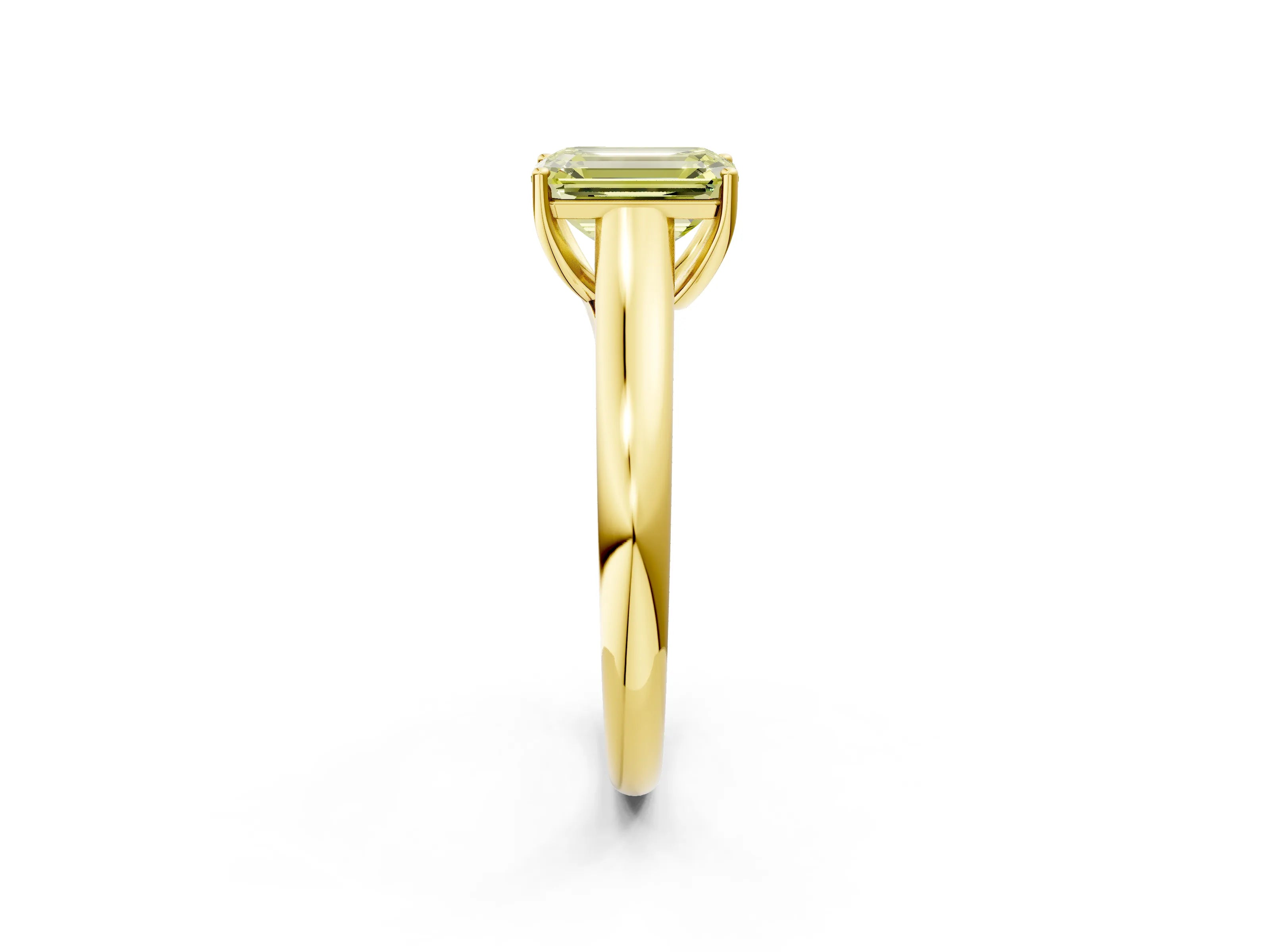 Yellow gold Fancy Yellow Emerald Cut Cut Diamond Solitaire Engagement Ring with Tapered Plain Band and Four-Prong Setting_2