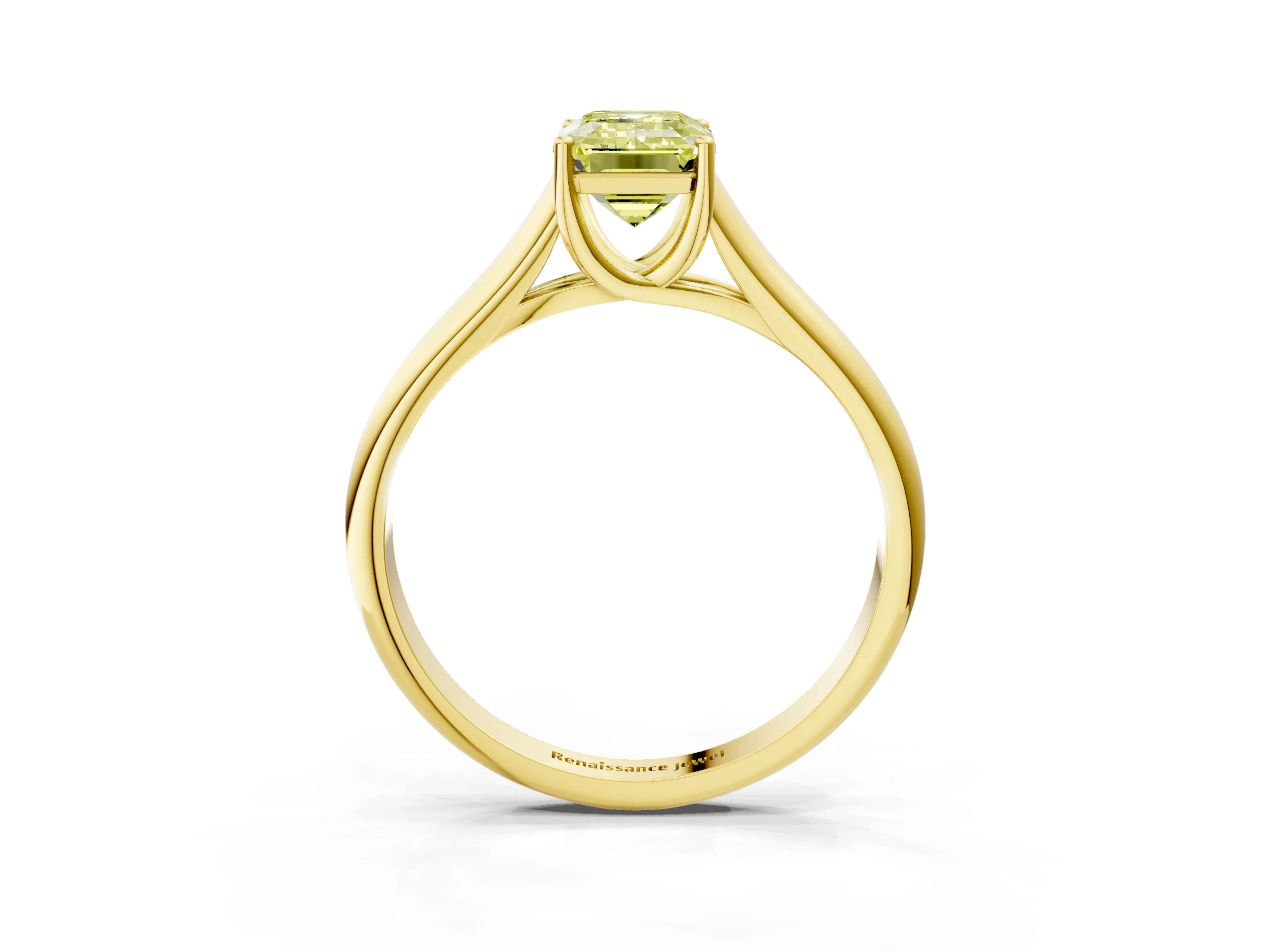 Yellow gold Fancy Yellow Emerald Cut Cut Diamond Solitaire Engagement Ring with Tapered Plain Band and Four-Prong Setting_3