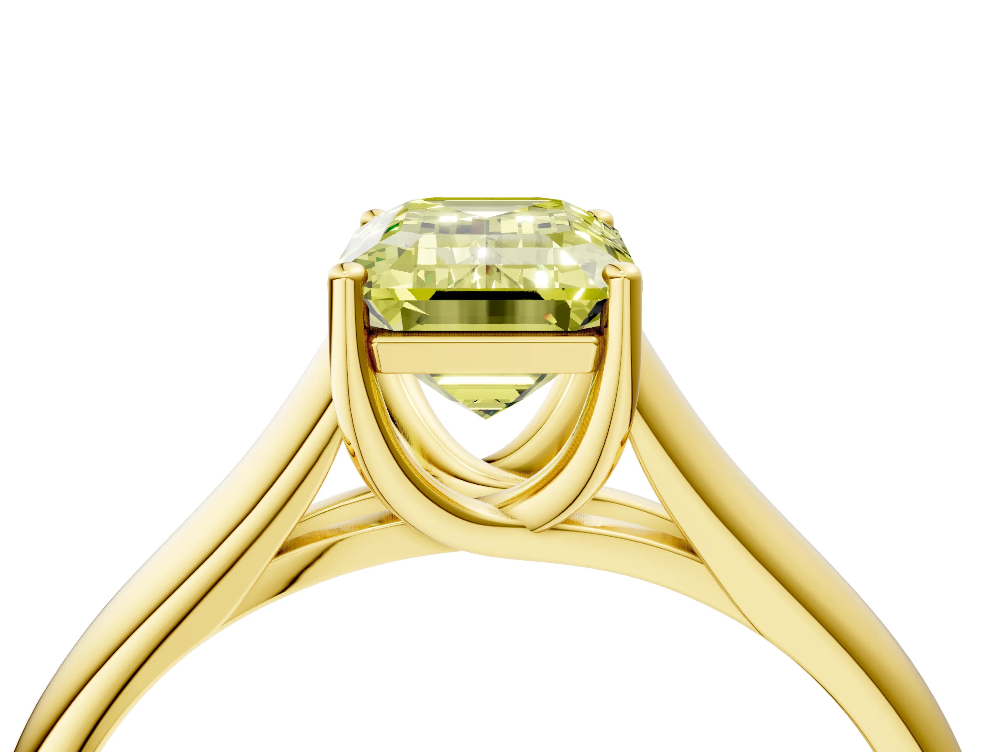 Yellow gold Fancy Yellow Emerald Cut Cut Diamond Solitaire Engagement Ring with Tapered Plain Band and Four-Prong Setting_4