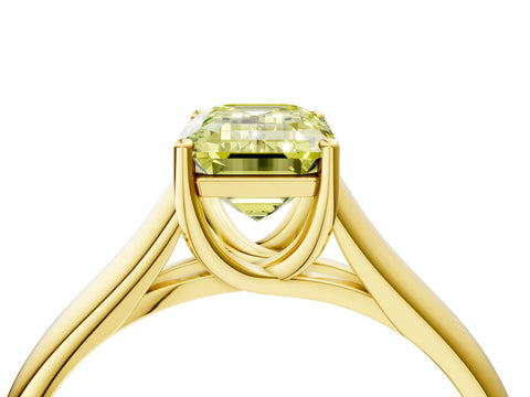 Yellow gold Fancy Yellow Emerald Cut Cut Diamond Solitaire Engagement Ring with Tapered Plain Band and Four-Prong Setting_4