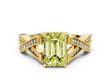 Yellow gold Fancy Yellow Emerald Cut Cut Diamond Twisted Band with Milgrain Pave Setting and Four-Prong Setting