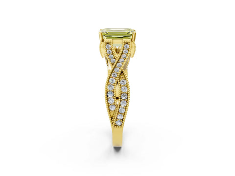 Yellow gold Fancy Yellow Emerald Cut Cut Diamond Twisted Band with Milgrain Pave Setting and Four-Prong Setting_2