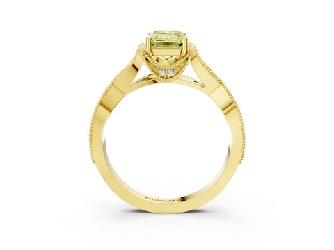 Yellow gold Fancy Yellow Emerald Cut Cut Diamond Twisted Band with Milgrain Pave Setting and Four-Prong Setting_3