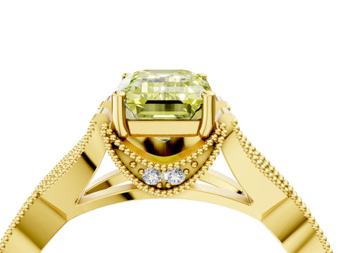 Yellow gold Fancy Yellow Emerald Cut Cut Diamond Twisted Band with Milgrain Pave Setting and Four-Prong Setting_4