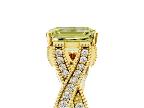 Yellow gold Fancy Yellow Emerald Cut Cut Diamond Twisted Band with Milgrain Pave Setting and Four-Prong Setting_5
