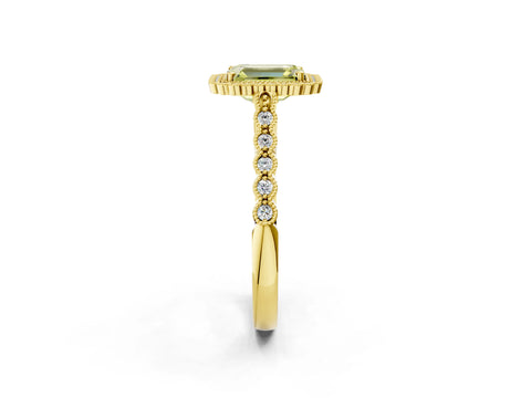 Yellow gold Fancy Yellow Emerald Cut Cut Halo Pavé Solitaire Ring with Milgrain Band_2
