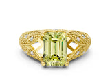 Yellow gold Fancy Yellow Emerald Cut Cut Milgrain Pave Diamond Engagement Ring with Four-Prong Setting_15