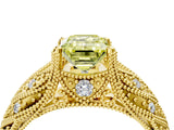 Yellow gold Fancy Yellow Emerald Cut Cut Milgrain Pave Diamond Engagement Ring with Four-Prong Setting_19